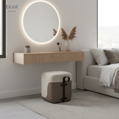Aura Modern Minimalist Vanity Stool – Upholstered Boucle Accent Seat by EKAR FURNITURE