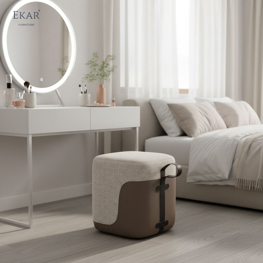 Aura Modern Minimalist Vanity Stool – Upholstered Boucle Accent Seat by EKAR FURNITURE
