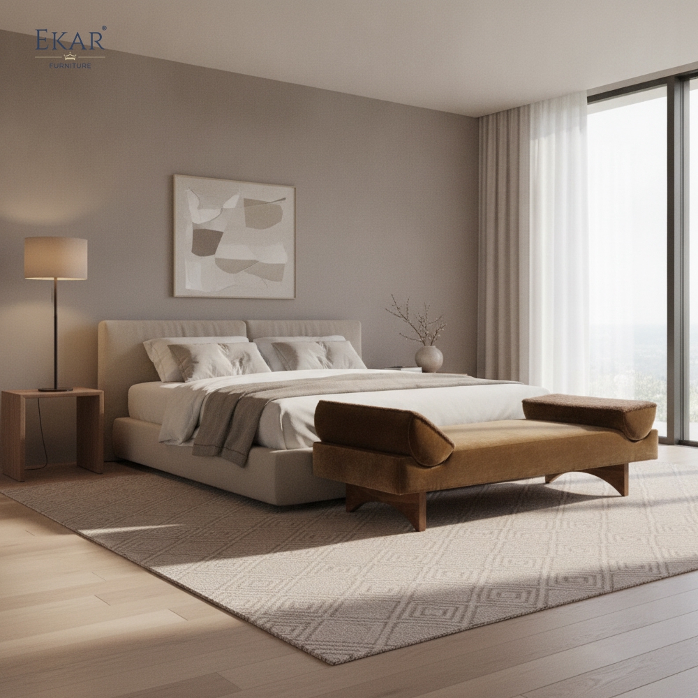 Aurora Modern Upholstered Bed Bench – Luxury Bedroom Accent Seat by EKAR FURNITURE