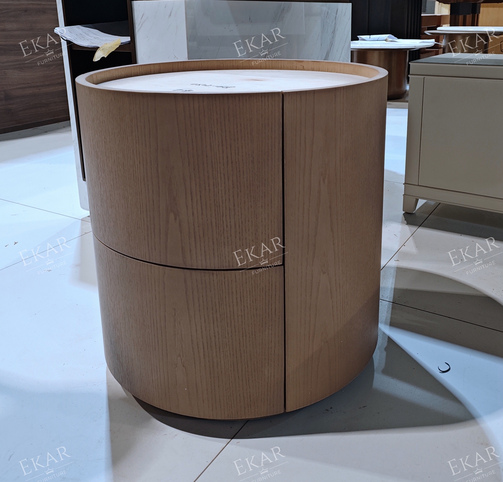 EKAR Aura Cylindrical Wooden Nightstand Modern Round Bedside Table