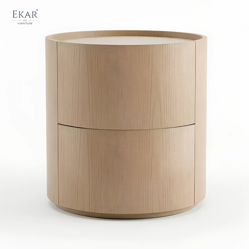 EKAR Aura Cylindrical Wooden Nightstand Modern Round Bedside Table