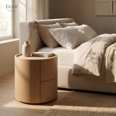 EKAR Aura Cylindrical Wooden Nightstand Modern Round Bedside Table