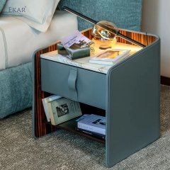 EKAR Minimalist Leather-Wrapped Nightstand - Modern Luxury Bedside Table
