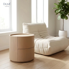 EKAR Aura Cylindrical Wooden Nightstand Modern Round Bedside Table