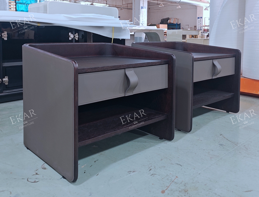 EKAR Minimalist Leather-Wrapped Nightstand - Modern Luxury Bedside Table