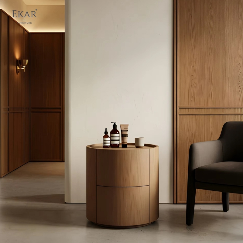 EKAR Aura Cylindrical Wooden Nightstand Modern Round Bedside Table