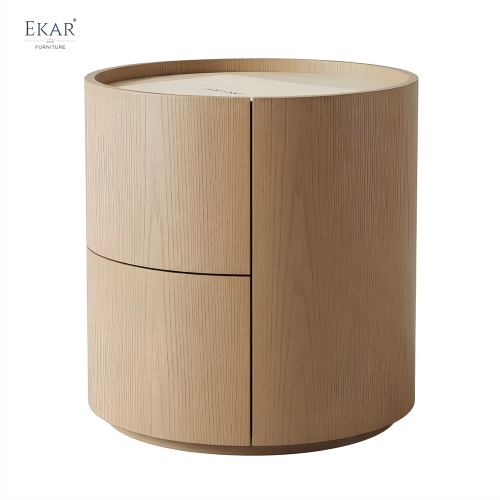 EKAR Aura Cylindrical Wooden Nightstand Modern Round Bedside Table