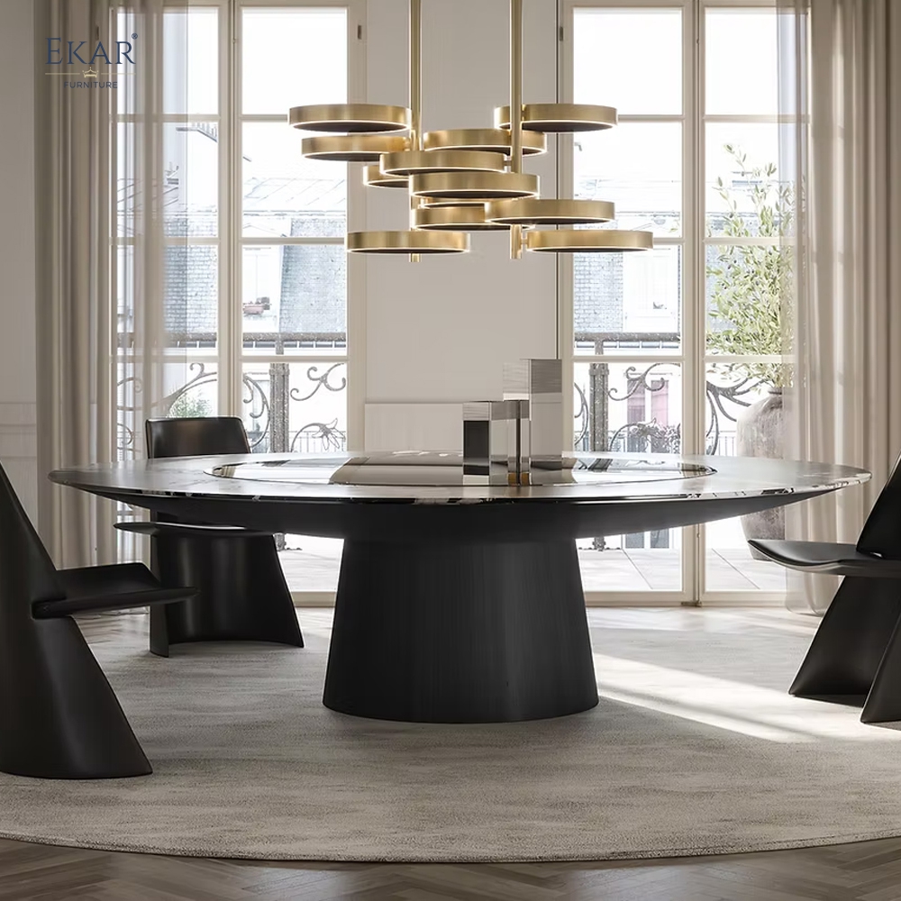 EKAR Apex Modern Round Dining Table with Flush Lazy Susan