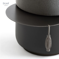 EKAR Horizon Minimalist Drum Ottoman Stool with Concealed Slide-Out Tray