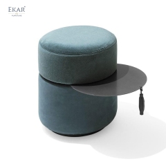 EKAR Horizon Minimalist Drum Ottoman Stool with Concealed Slide-Out Tray
