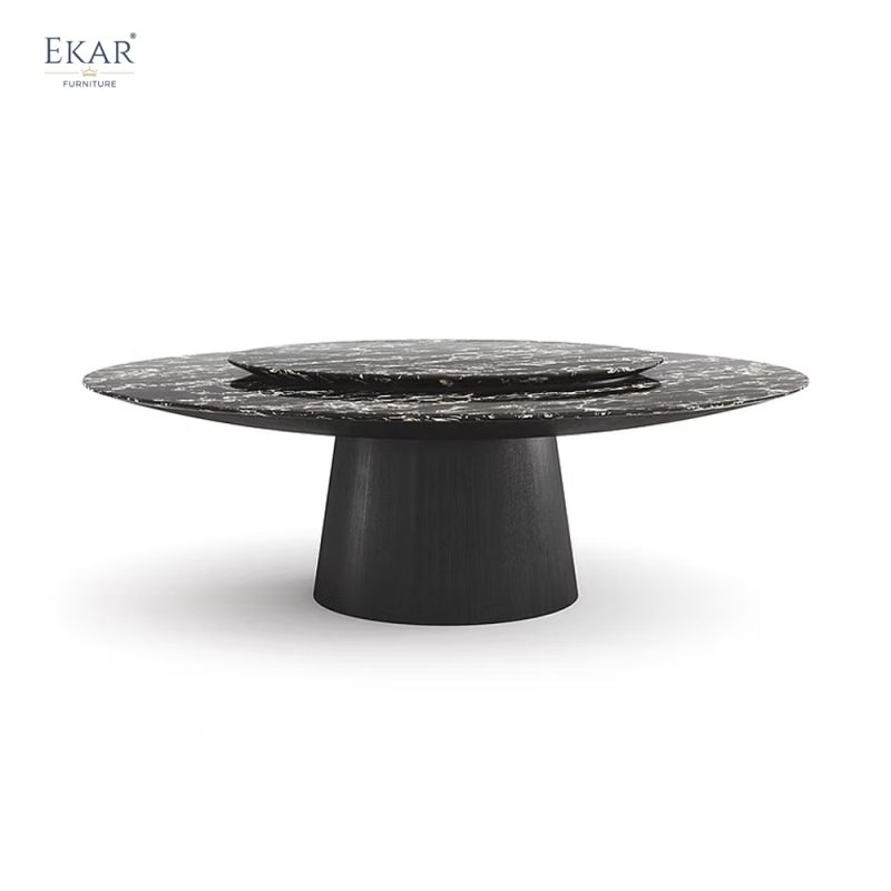 EKAR Apex Modern Round Dining Table with Flush Lazy Susan