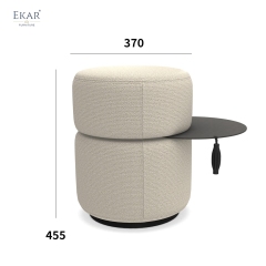 EKAR Horizon Minimalist Drum Ottoman Stool with Concealed Slide-Out Tray