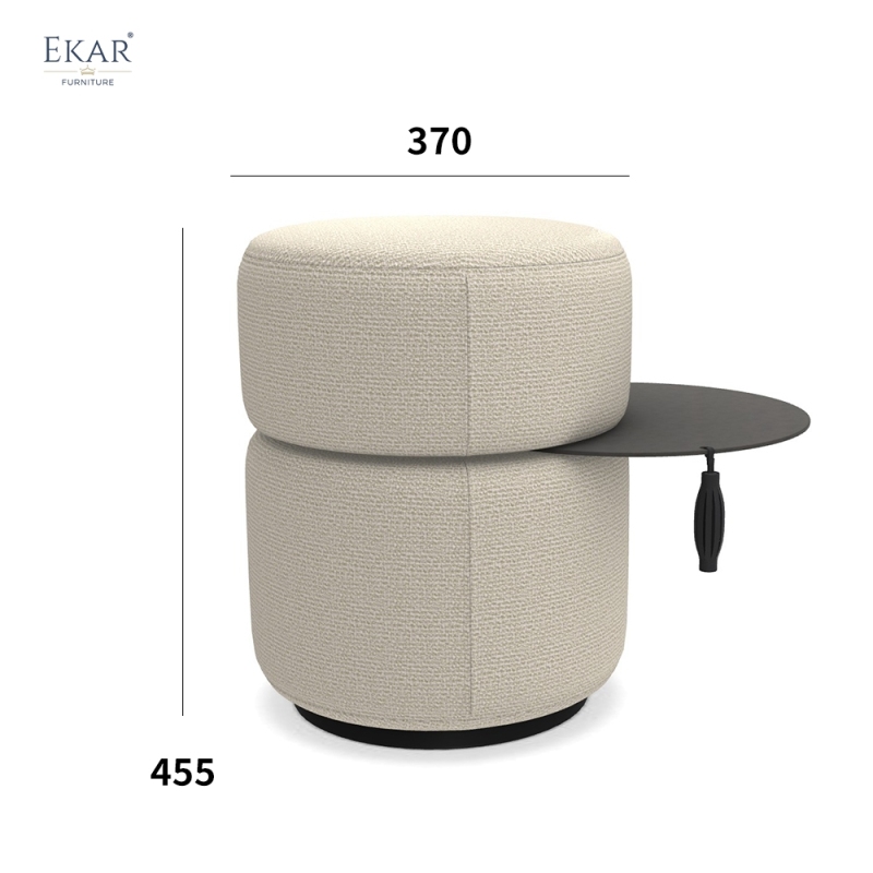EKAR Horizon Minimalist Drum Ottoman Stool with Concealed Slide-Out Tray
