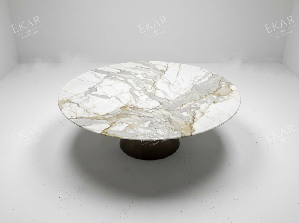 EKAR Apex Modern Round Dining Table with Flush Lazy Susan