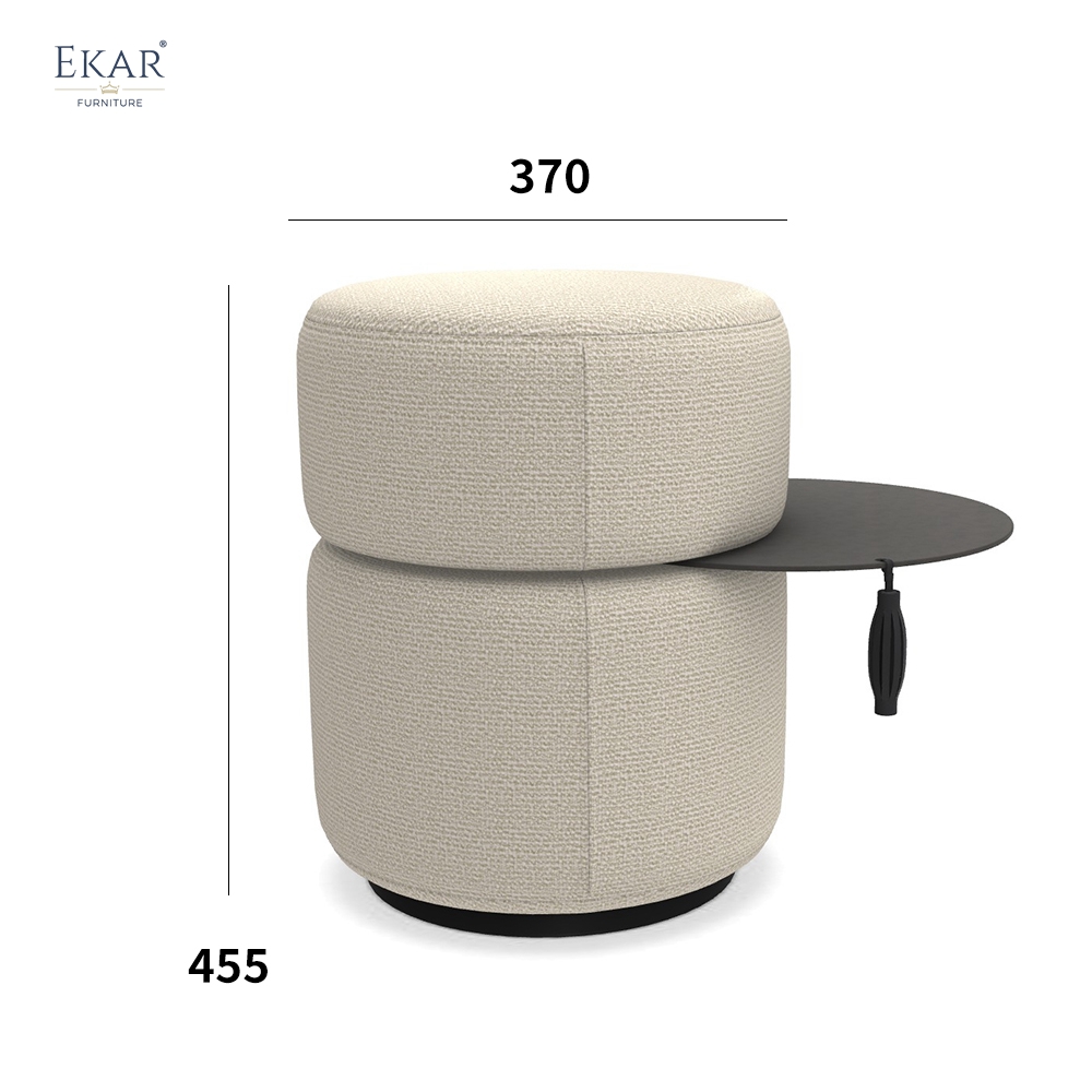 EKAR Horizon Minimalist Drum Ottoman Stool with Concealed Slide-Out Tray