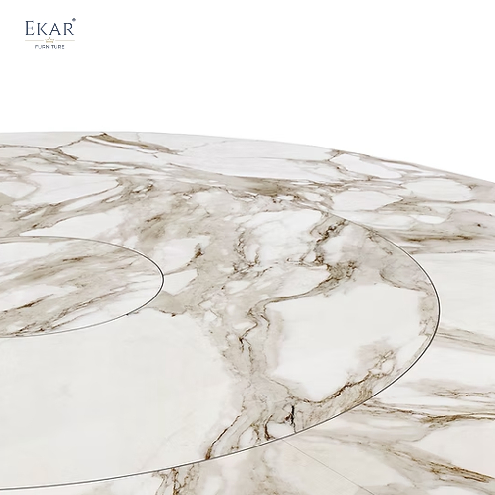 EKAR Apex Modern Round Dining Table with Flush Lazy Susan