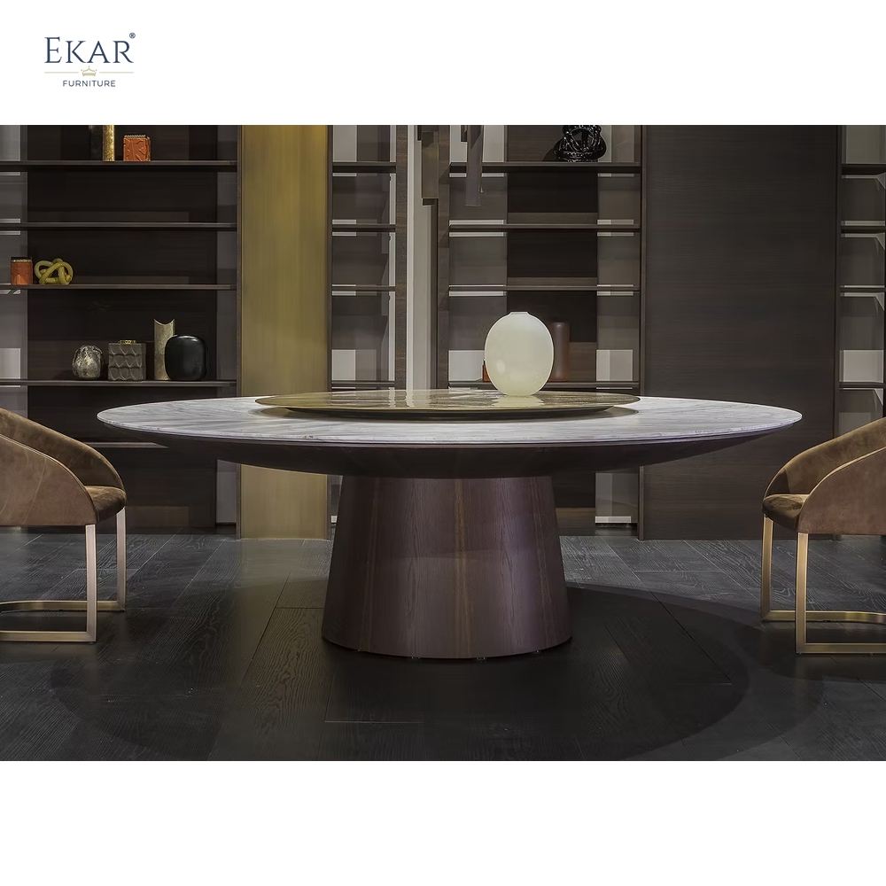 EKAR Apex Modern Round Dining Table with Flush Lazy Susan