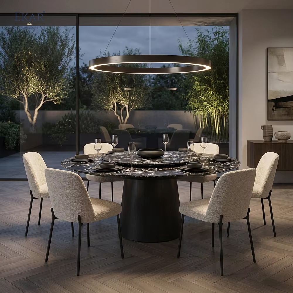 EKAR Apex Modern Round Dining Table with Flush Lazy Susan