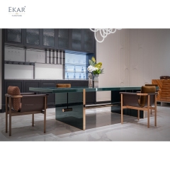 Modern Orange Rectangular Dining Table – Sleek Design with Sturdy Metal Legs