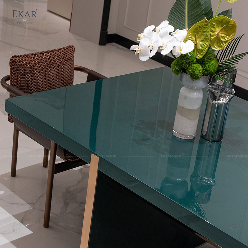 Modern Orange Rectangular Dining Table – Sleek Design with Sturdy Metal Legs