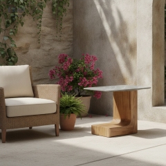 Modern Marble Side Table - Architectural C-Shaped End Table for Luxury Living Rooms | EKAR FURNITURE