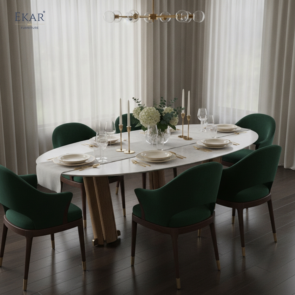 Modern Minimalist Oval Marble Dining Table | Luxury Dining Room Furniture by EKAR FURNITURE
