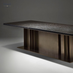 EKAR Columnex Modern Dining Table | Stone Top & Fluted Bronze Metal Base | EKAR FURNITURE