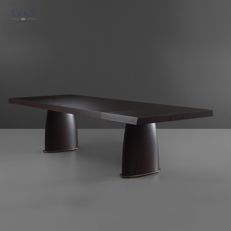 EKAR Modern Solid Wood Dining Table | Double Drum Pedestal Base | Contemporary Dining Room Furniture
