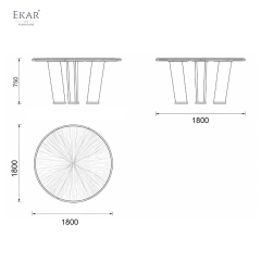 Soleil Round Dining Table - Veneer Top with Teal Sculptural Base for Modern Dining Rooms | EKAR FURNITURE