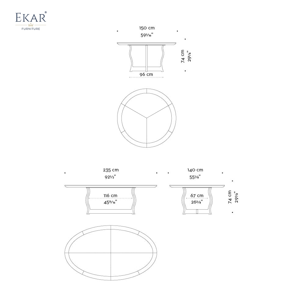 EKAR Arcveil Oval & Round Dining Table | Solid Oak Herringbone Top | EKAR FURNITURE