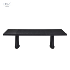 EKAR Modern Solid Wood Dining Table | Double Drum Pedestal Base | Contemporary Dining Room Furniture