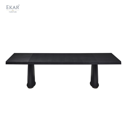 EKAR Modern Solid Wood Dining Table | Double Drum Pedestal Base | Contemporary Dining Room Furniture