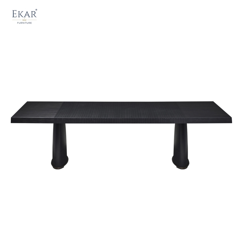 EKAR Modern Solid Wood Dining Table | Double Drum Pedestal Base | Contemporary Dining Room Furniture