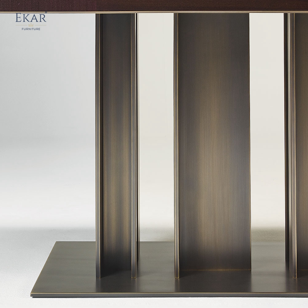 EKAR Columnex Modern Dining Table | Stone Top & Fluted Bronze Metal Base | EKAR FURNITURE