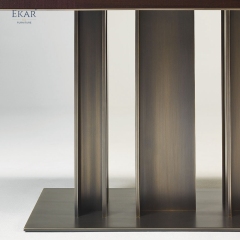 EKAR Columnex Modern Dining Table | Stone Top & Fluted Bronze Metal Base | EKAR FURNITURE