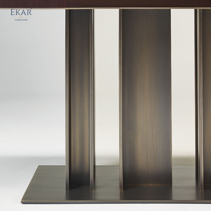 EKAR Columnex Modern Dining Table | Stone Top & Fluted Bronze Metal Base | EKAR FURNITURE