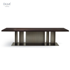 EKAR Columnex Modern Dining Table | Stone Top & Fluted Bronze Metal Base | EKAR FURNITURE