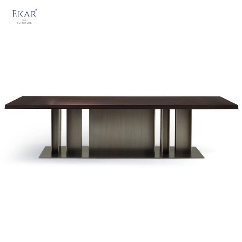 EKAR Columnex Modern Dining Table | Stone Top & Fluted Bronze Metal Base | EKAR FURNITURE