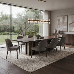 EKAR Columnex Modern Dining Table | Stone Top & Fluted Bronze Metal Base | EKAR FURNITURE