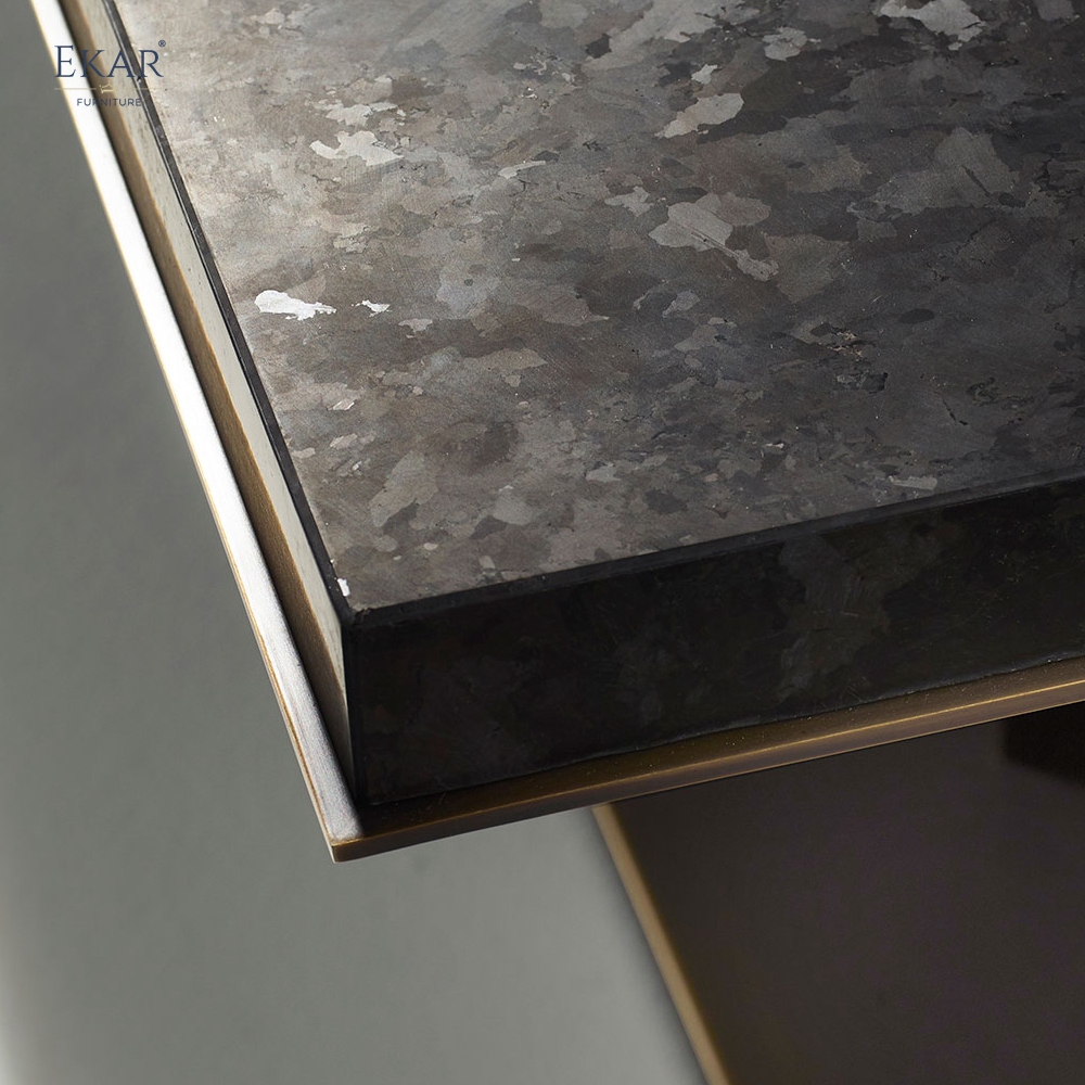 EKAR Columnex Modern Dining Table | Stone Top & Fluted Bronze Metal Base | EKAR FURNITURE