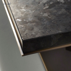 EKAR Columnex Modern Dining Table | Stone Top & Fluted Bronze Metal Base | EKAR FURNITURE