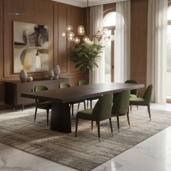 EKAR Modern Solid Wood Dining Table | Double Drum Pedestal Base | Contemporary Dining Room Furniture