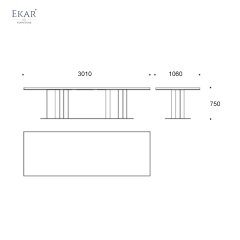 EKAR Columnex Modern Dining Table | Stone Top & Fluted Bronze Metal Base | EKAR FURNITURE