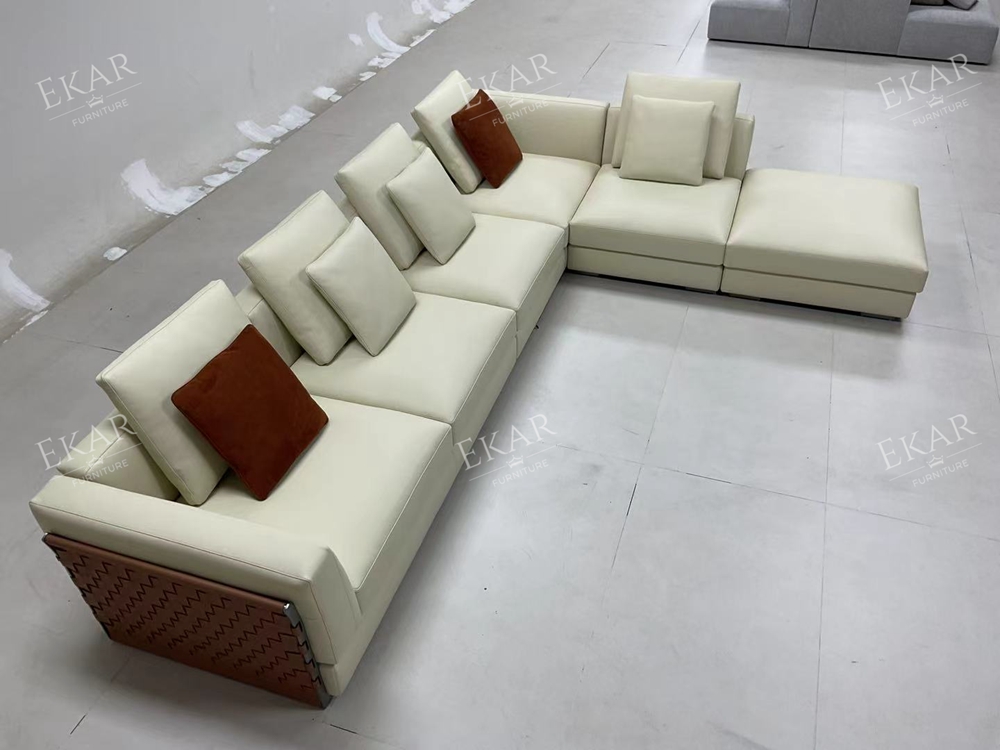 Loom Woven Leather Strap Sofa | Luxury Living Room Sofa — EKAR FURNITURE HCS297