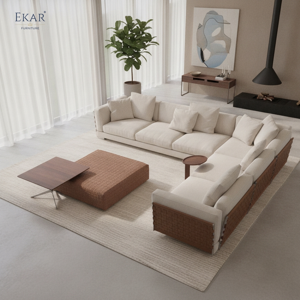 Loom Woven Leather Strap Sofa | Luxury Living Room Sofa — EKAR FURNITURE HCS297