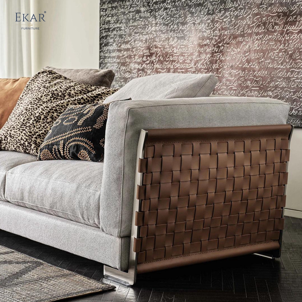 Loom Woven Leather Strap Sofa | Luxury Living Room Sofa — EKAR FURNITURE HCS297