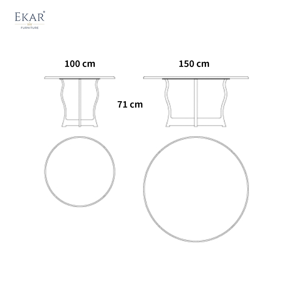 EKAR Modern Round Marble Dining Table | Sculptural Curved Metal Base | Indoor & Outdoor Dining Room Furniture