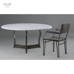 EKAR Modern Round Marble Dining Table | Sculptural Curved Metal Base | Indoor & Outdoor Dining Room Furniture