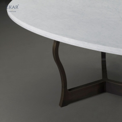 EKAR Modern Round Marble Dining Table | Sculptural Curved Metal Base | Indoor & Outdoor Dining Room Furniture
