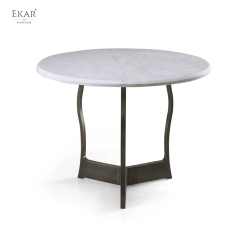 EKAR Modern Round Marble Dining Table | Sculptural Curved Metal Base | Indoor & Outdoor Dining Room Furniture